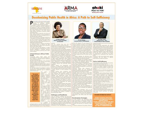 Decolonizing Public Health in Africa: A Path to Self-Sufficiency – Newspaper Excerpt