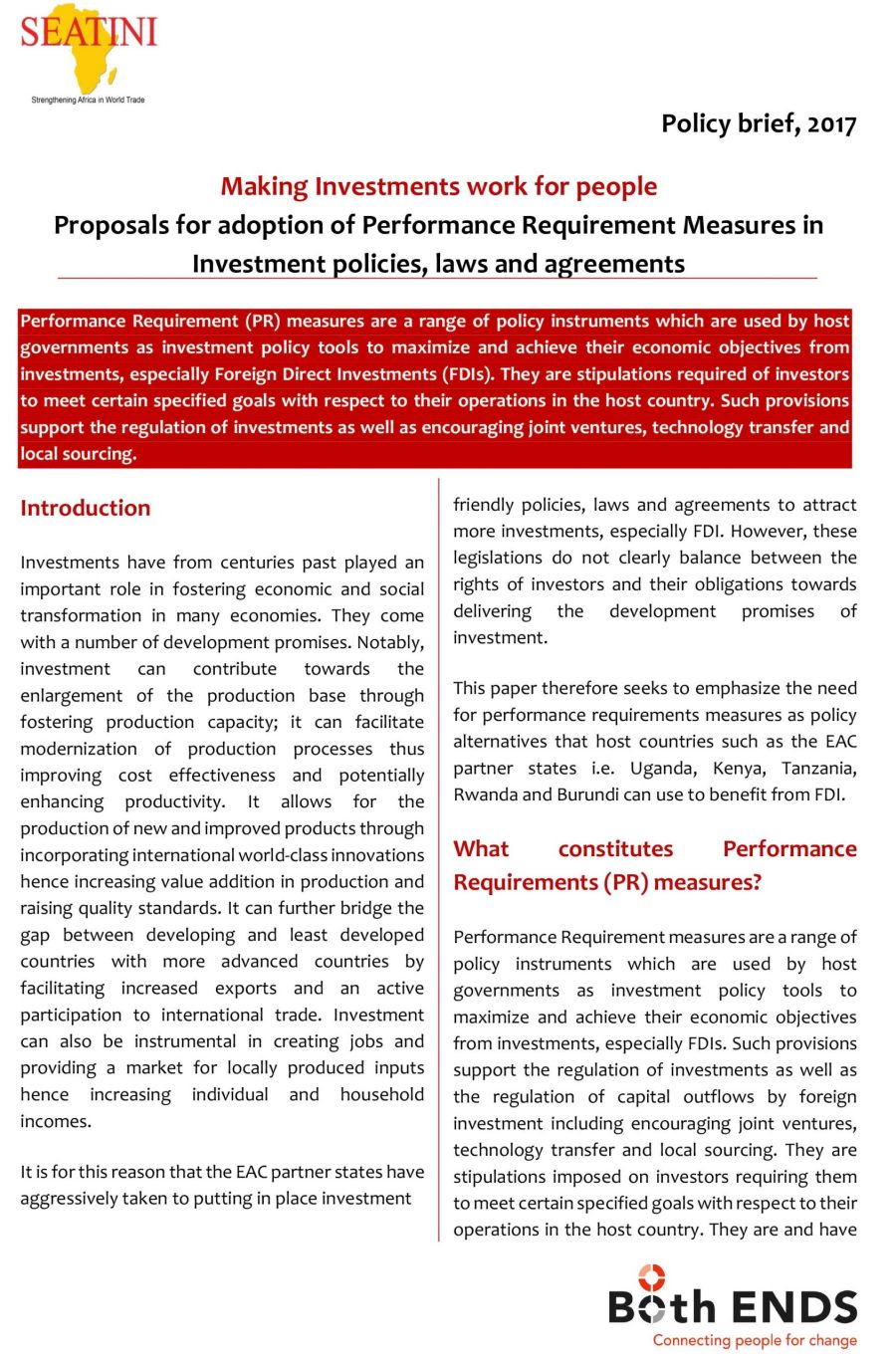 Making Investments Work for People: Proposals for adoption of Performance Requirement Measures in Investment Policies, Laws and Agreements