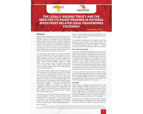 THE LEGALLY BINDING TREATY AND THE NEED FOR ITS MAINSTREAMING IN NATIONAL INVESTMENT RELATED LEGAL FRAMEWORKS STATEMENT